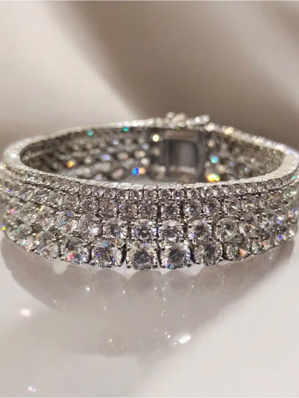 4 Line Tennis Bracelet - Sparkling Clear Stones
